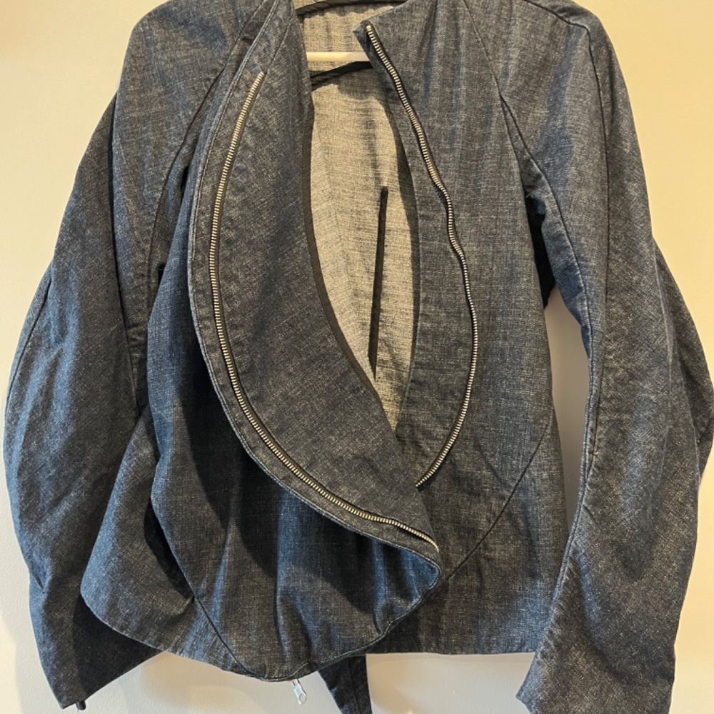 Three Asfour Asymmetric Reversible Denim Jacket Y2K